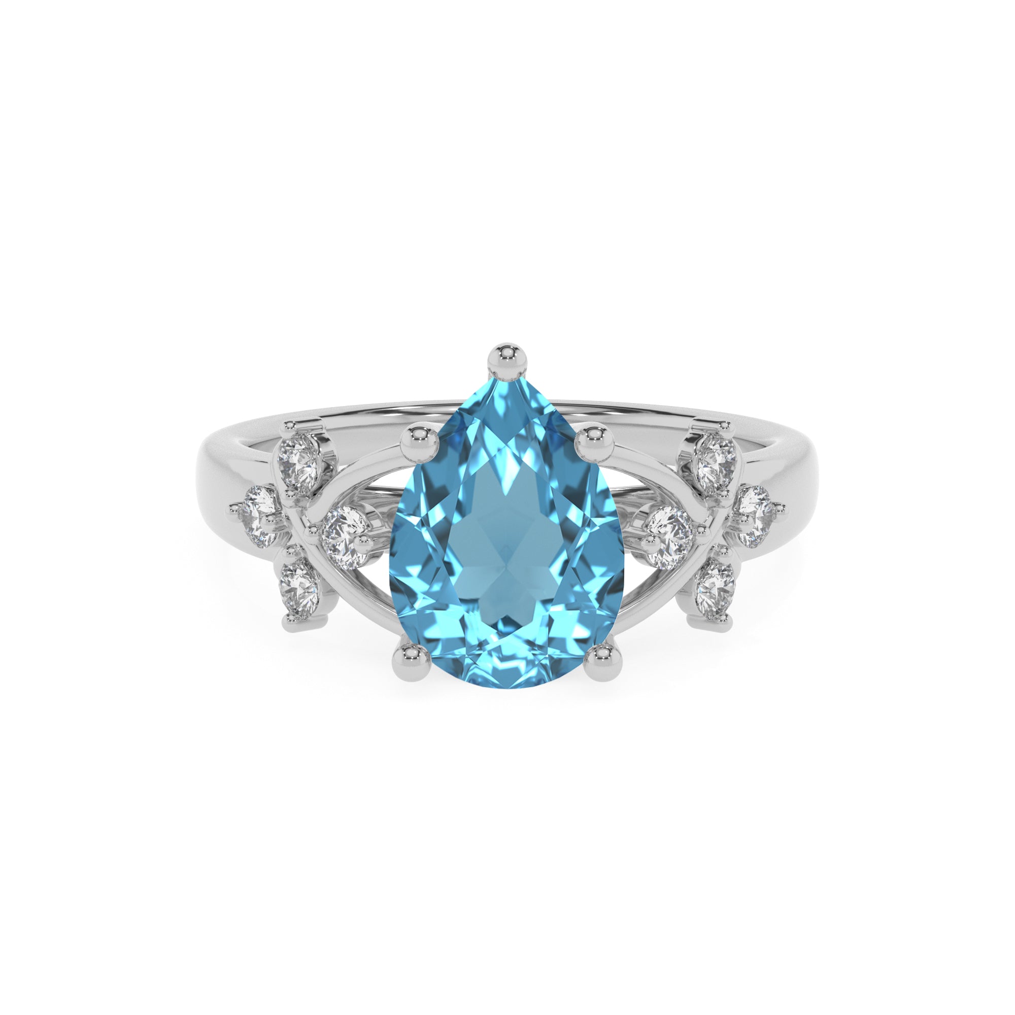 natural swiss blue topaz pear criss cross solitaire engagement ring