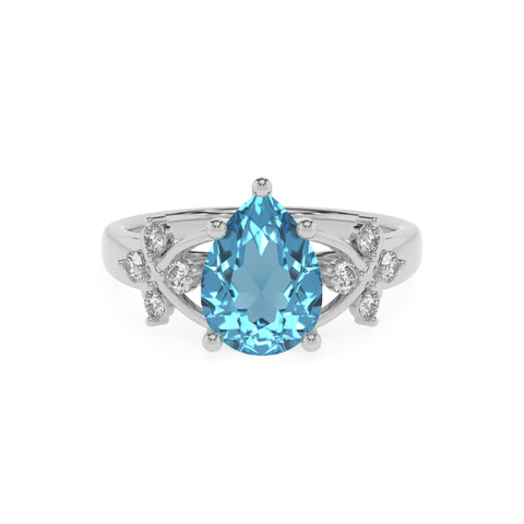 natural swiss blue topaz pear criss cross solitaire engagement ring