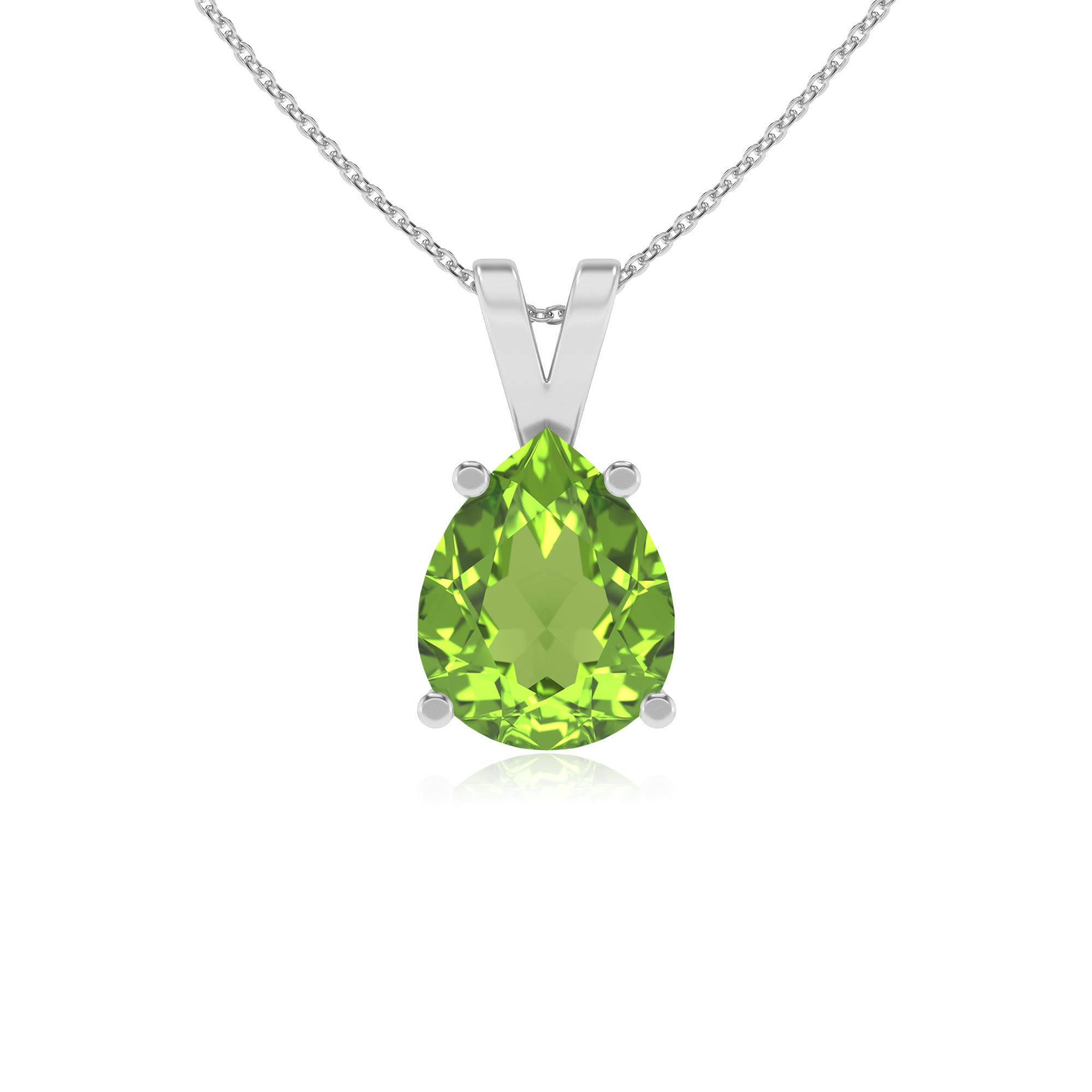 lab grown peridot pear shape solitaire v-bale pendant necklace