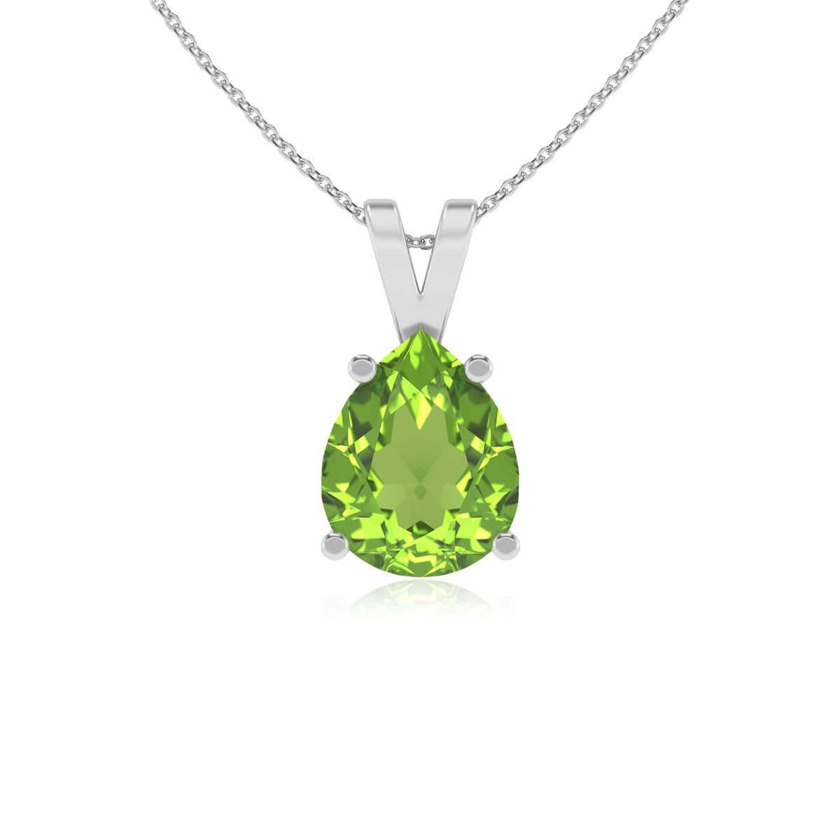 lab grown peridot pear shape solitaire v-bale pendant necklace