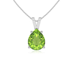 lab grown peridot pear shape solitaire v-bale pendant necklace