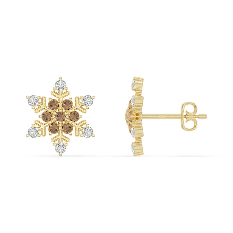 natural citrine snowflake stud earrings in yellow gold vermeil 
