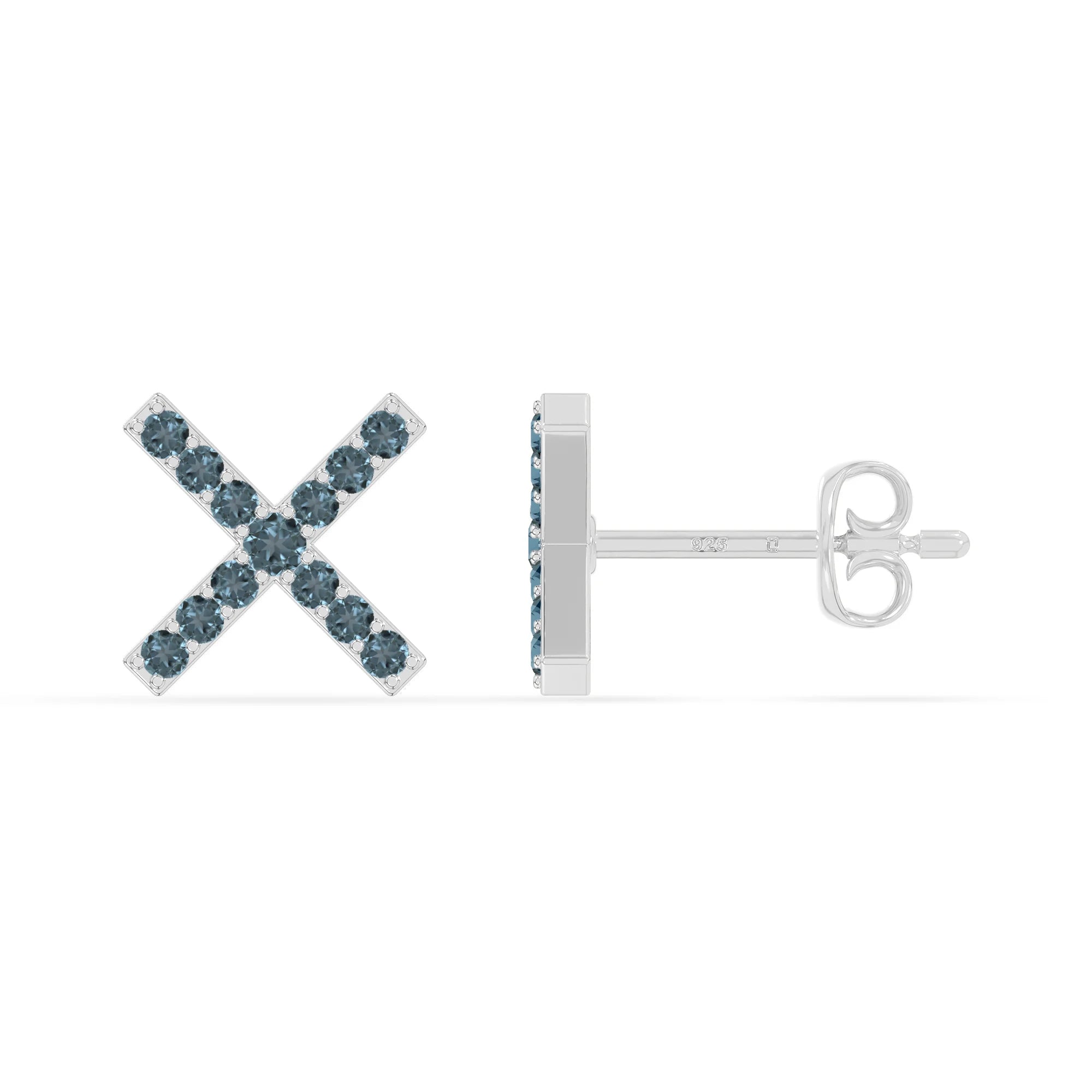natural london-blue-topaz x stud earrings in sterling silver 