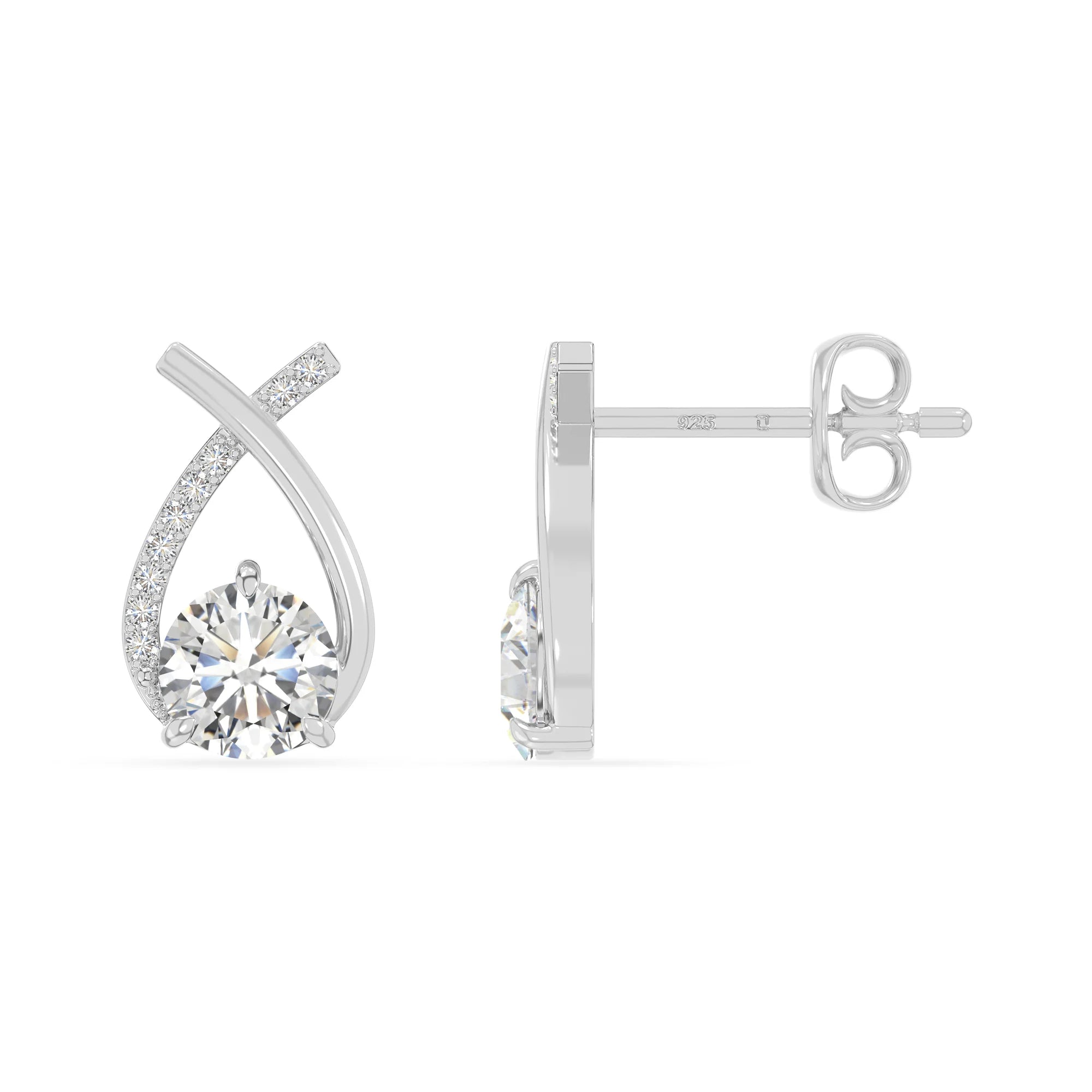moissanite fishtail stud earrings in sterling silver 