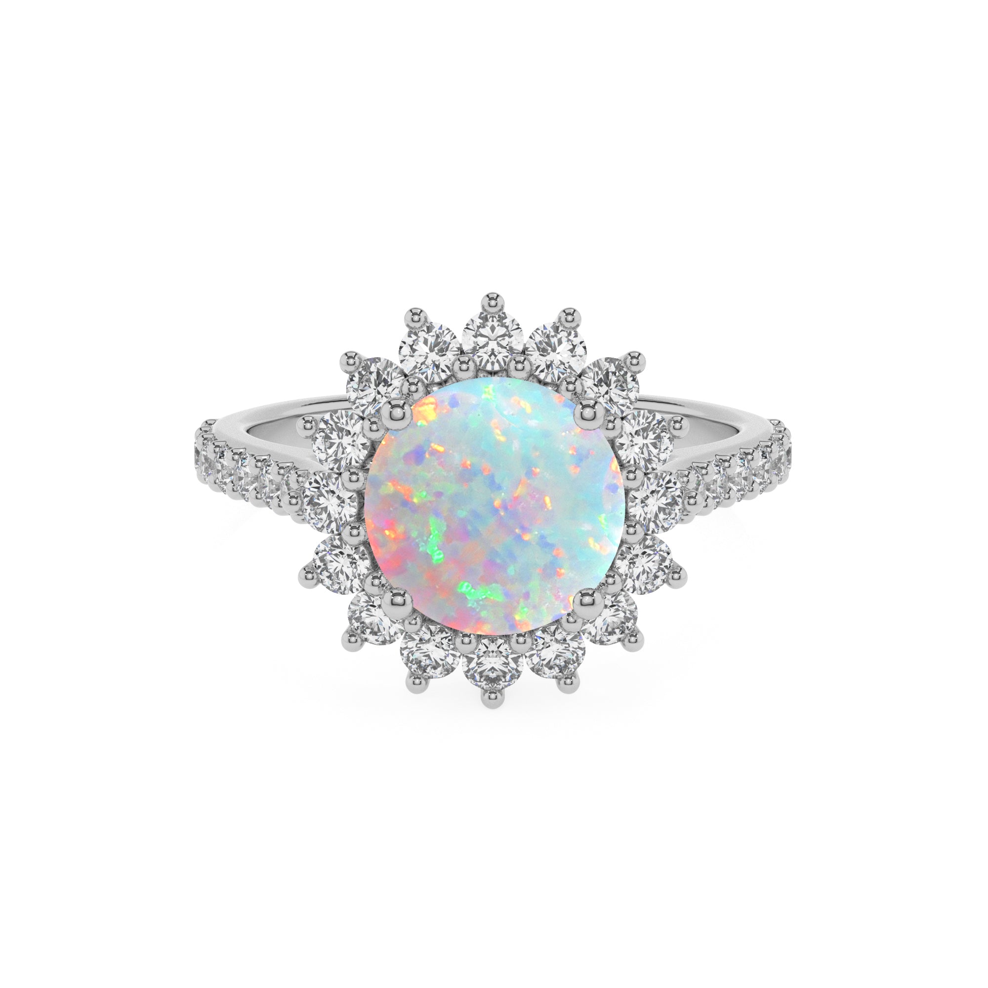 lab grown opal round half eterity halo solitaire engagement ring