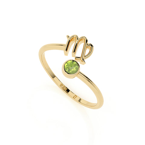 virgo zodiac ring with natural peridot gold vermeil