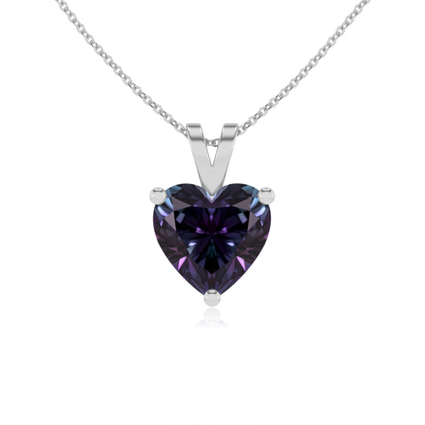 lab grown alexandrite heart shape solitaire v-bale pendant necklace