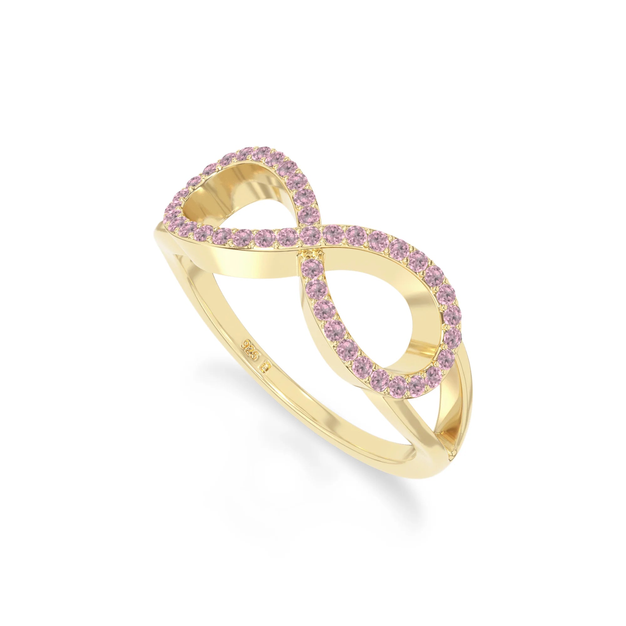 natural pink tourmaline infinity promise rings in yellow gold vermeil