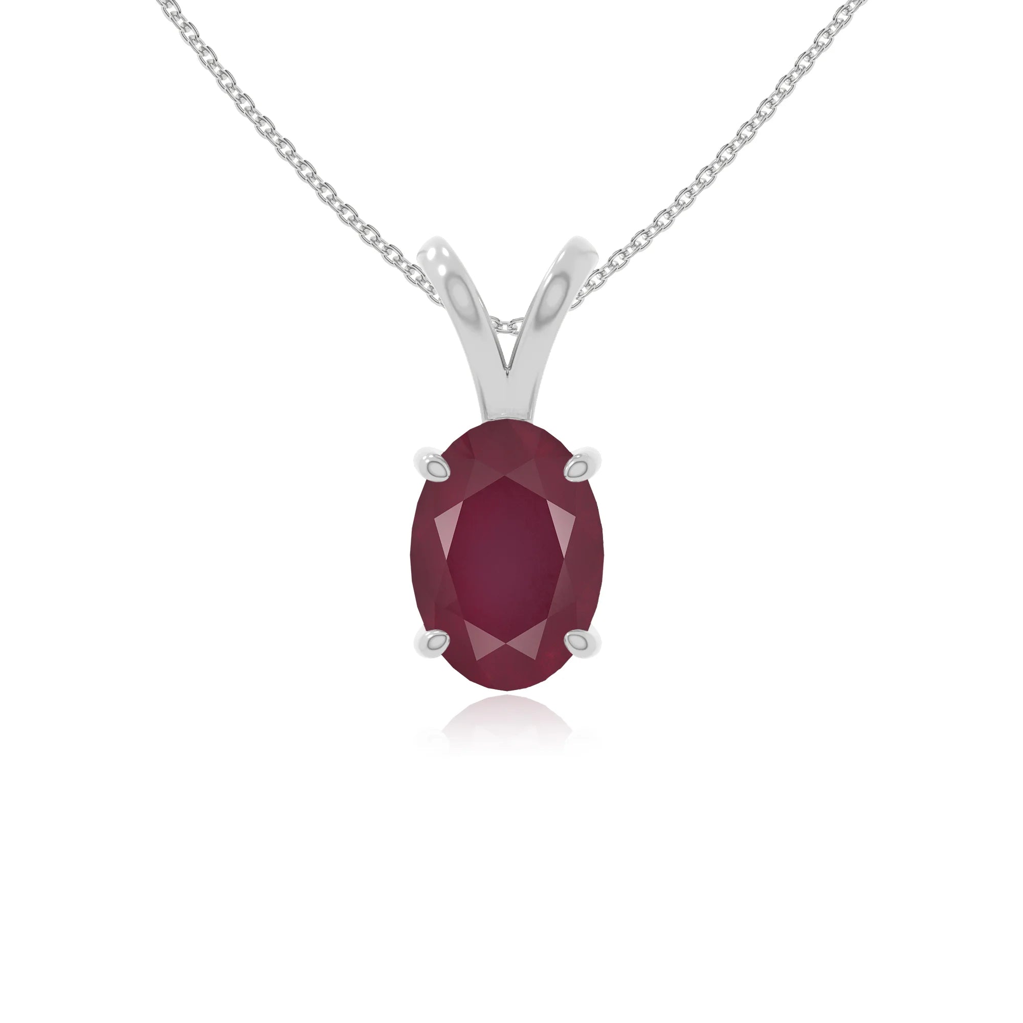 natural ruby v-bale solitaire necklaces in sterling silver 
