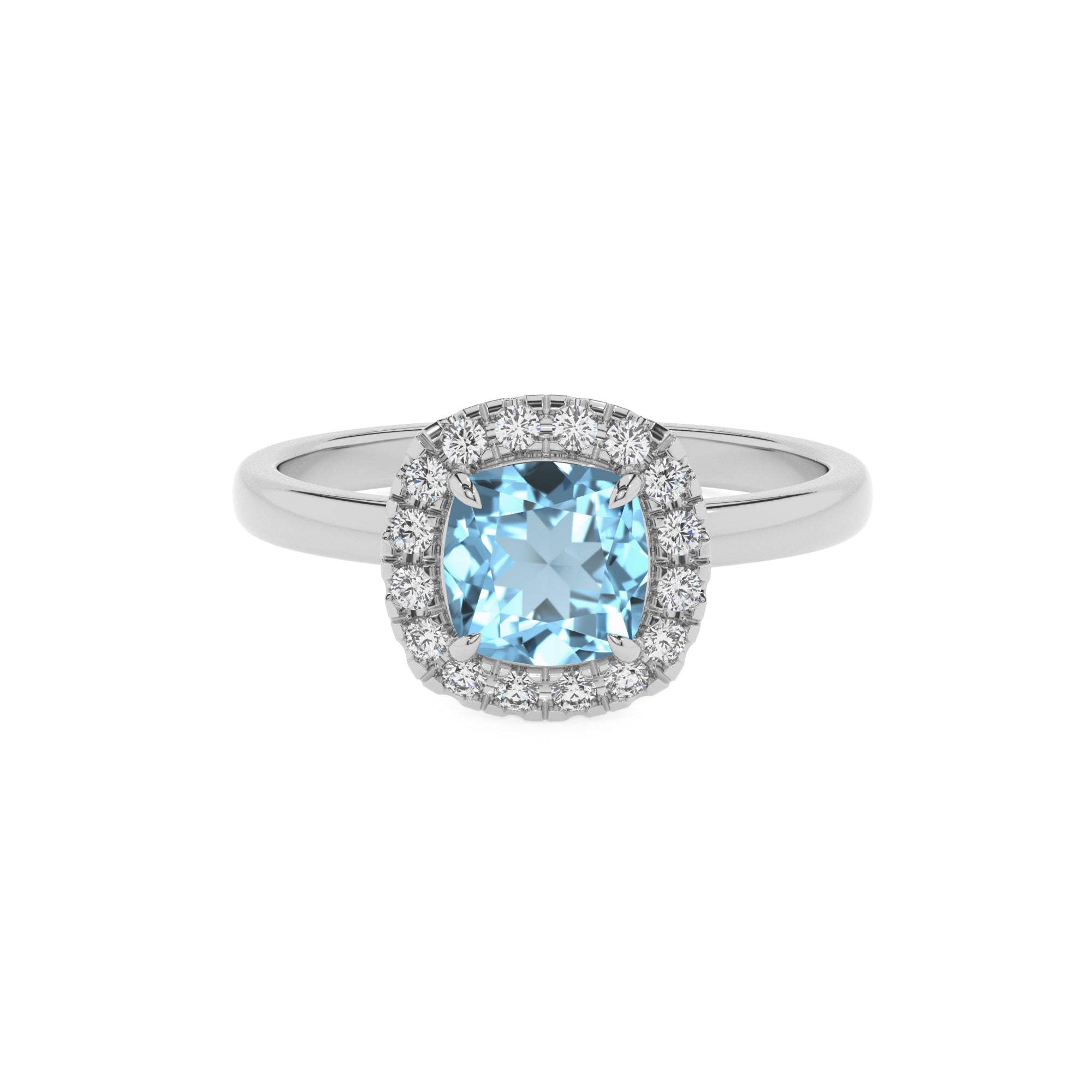 lab grown aquamarine cushion halo solitaire engagement ring