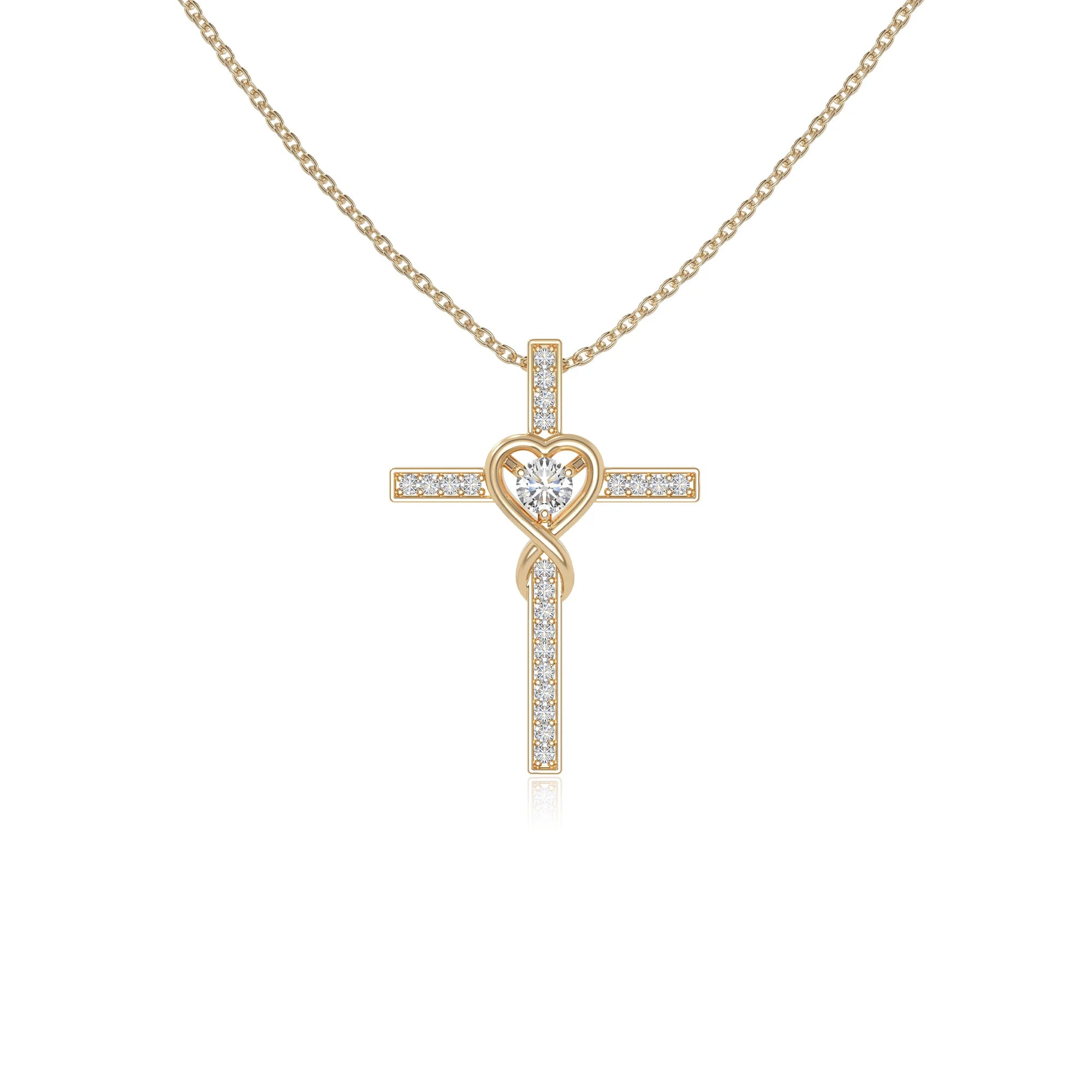 moissanite infinity cross necklaces in yellow gold vermeil 