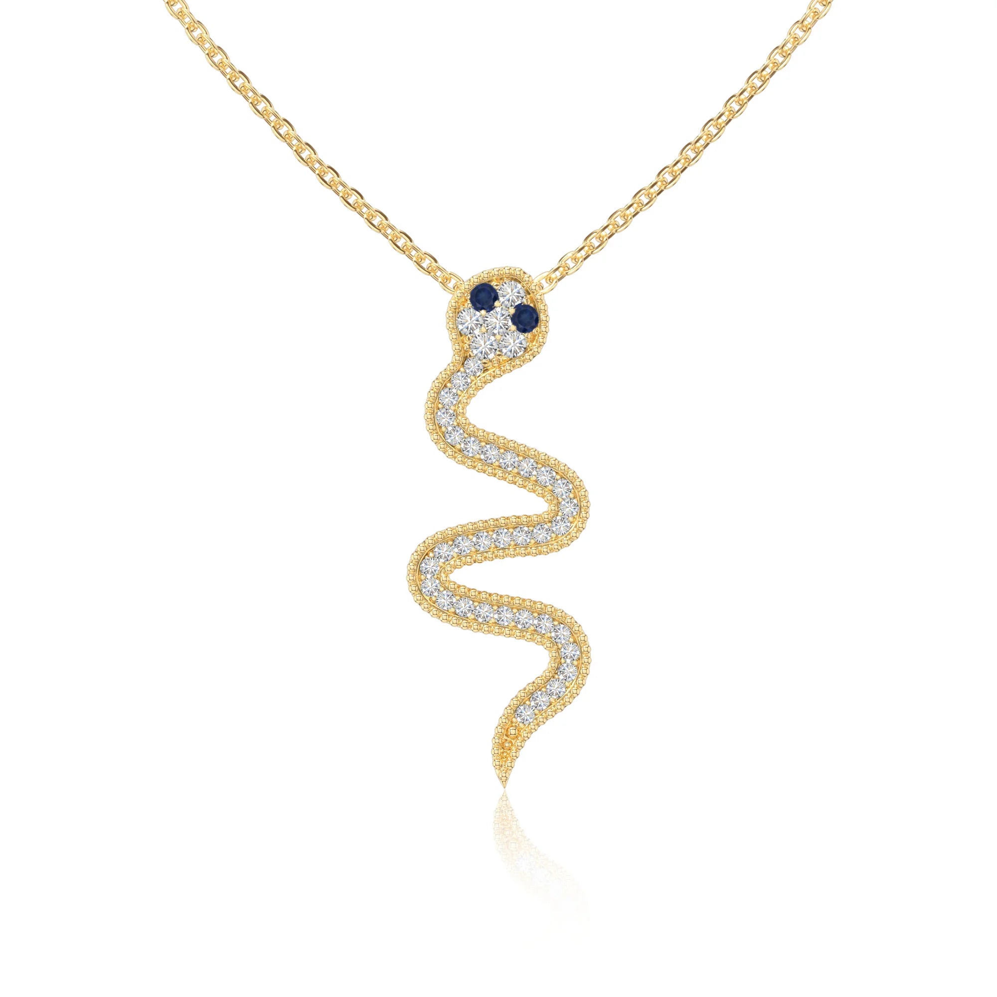 natural blue-sapphire snake necklaces in yellow gold vermeil 
