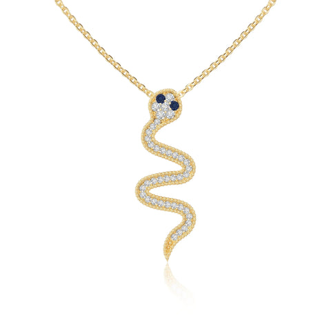 natural blue-sapphire snake necklaces in yellow gold vermeil 