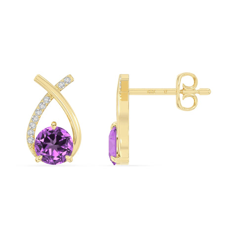 natural amethyst fishtail stud earrings in yellow gold vermeil 