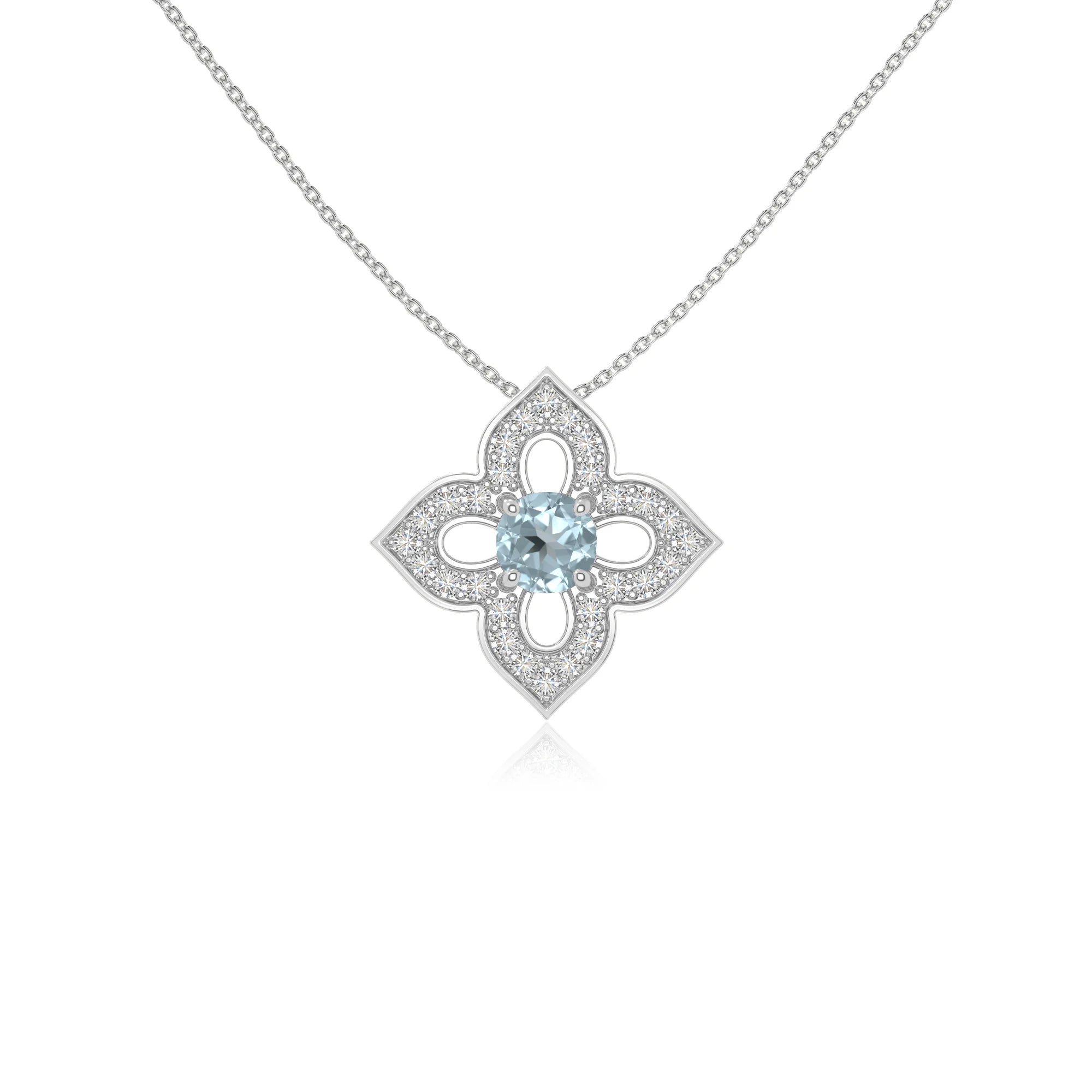 natural aquamarine 4 petal flower necklaces in sterling silver 