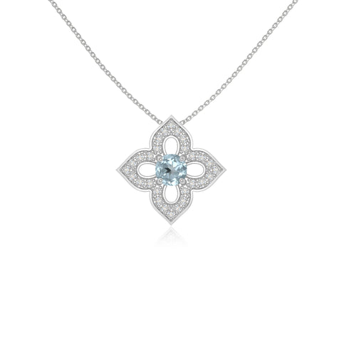 natural aquamarine 4 petal flower necklaces in sterling silver 