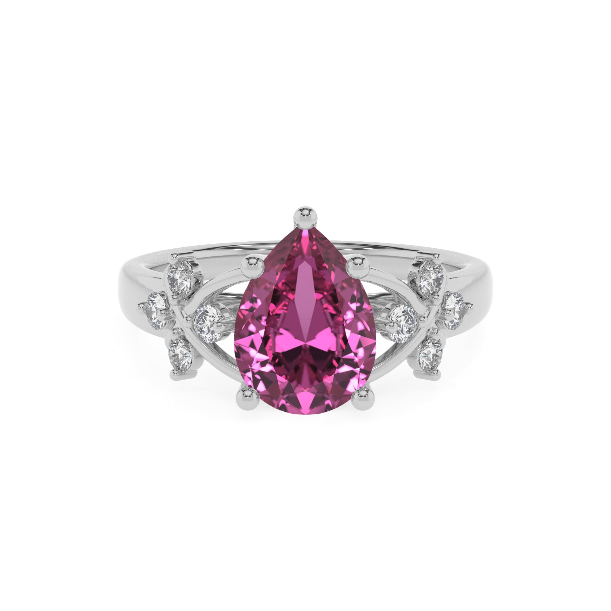 lab-grown pink-sapphire pear criss cross solitaire engagement ring