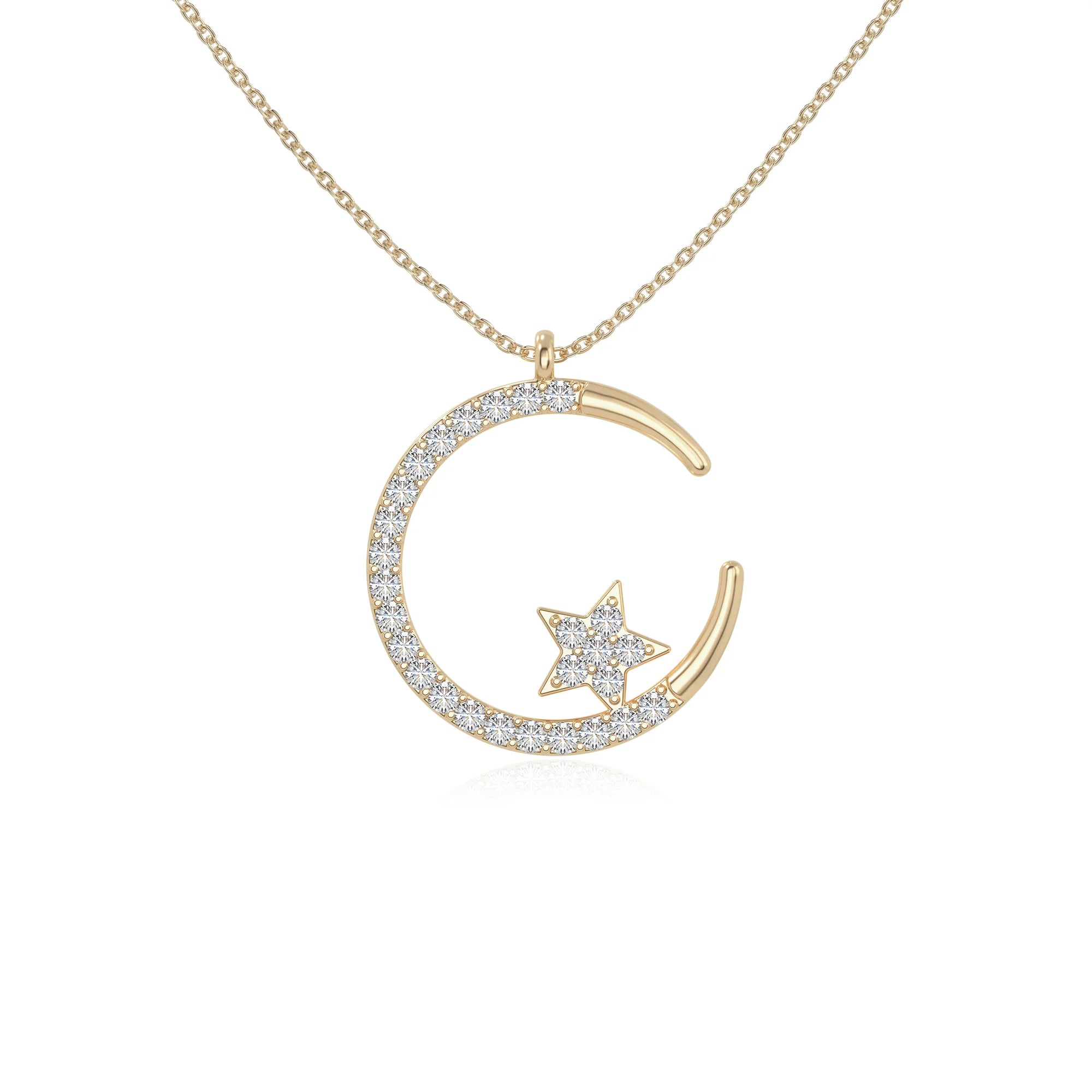 moissanite moon & star necklaces in yellow gold vermeil 