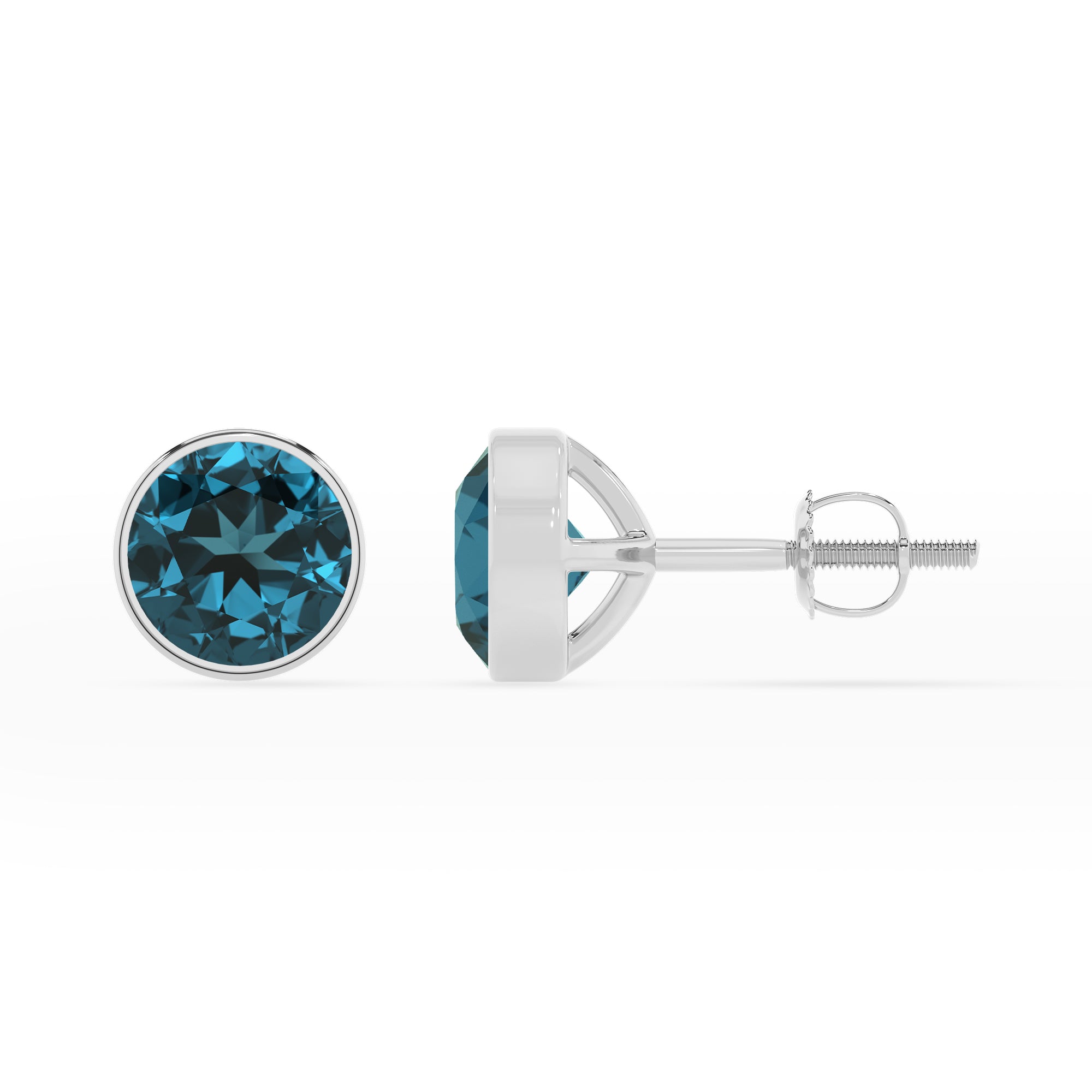 natural london blue topaz round stud earrings 