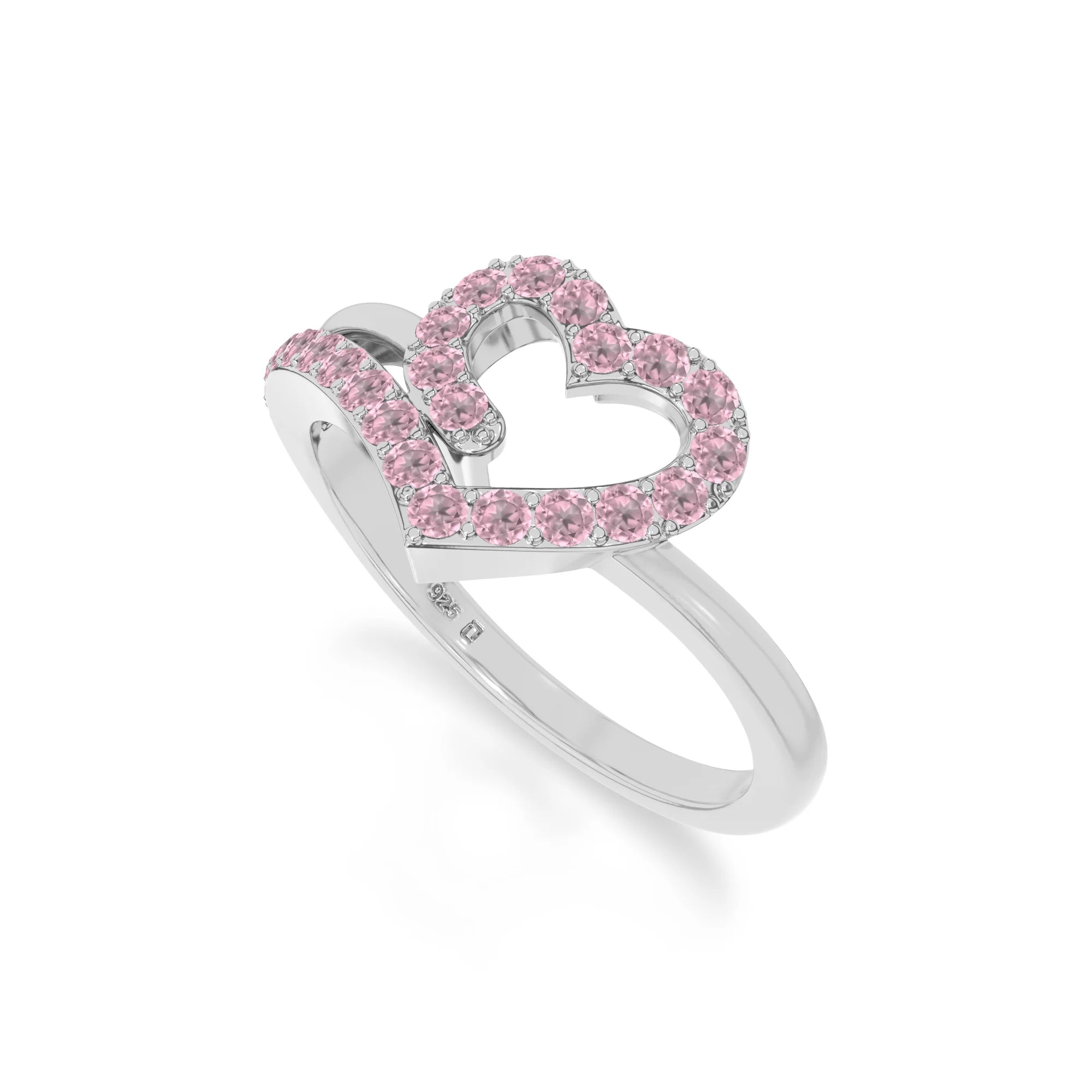 natural pink tourmaline heart promise rings in sterling silver 