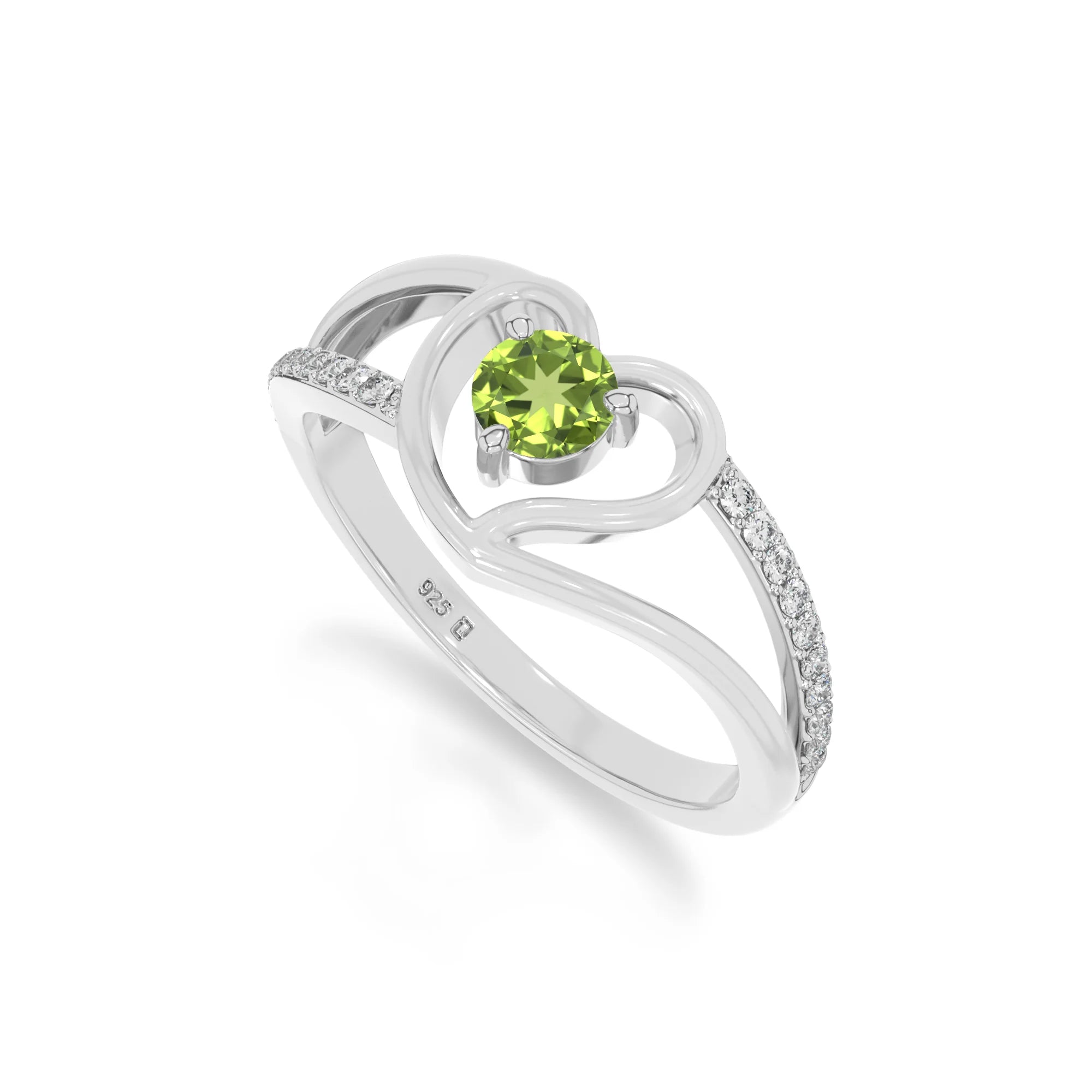 natural peridot heart promise rings in sterling silver 