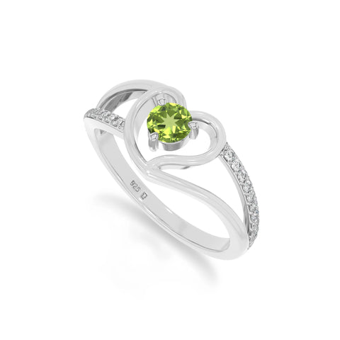 natural peridot heart promise rings in sterling silver 