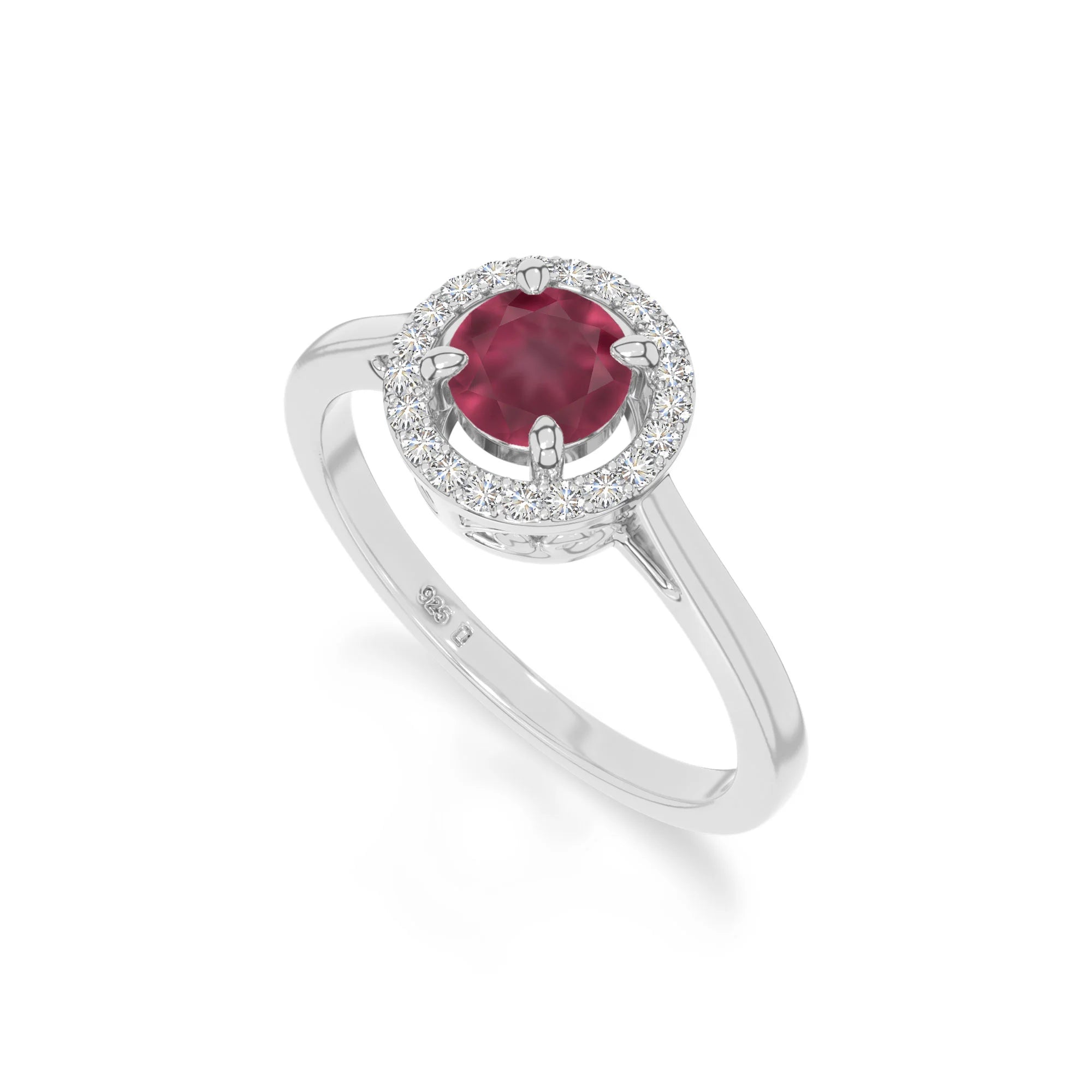 natural ruby solitaire halo engagement rings in sterling silver 