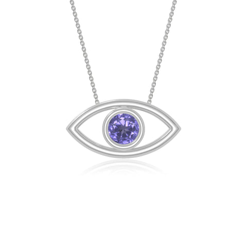 natural tanzanite evil eye necklaces in sterling silver 