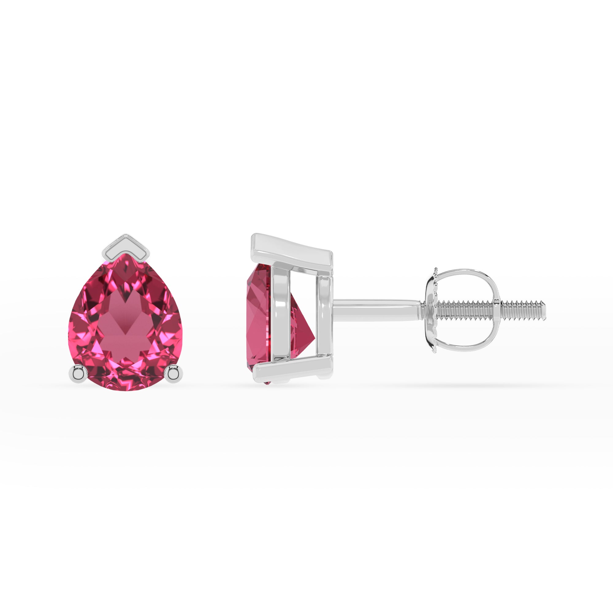 natural pink tourmaline pear stud earrings 