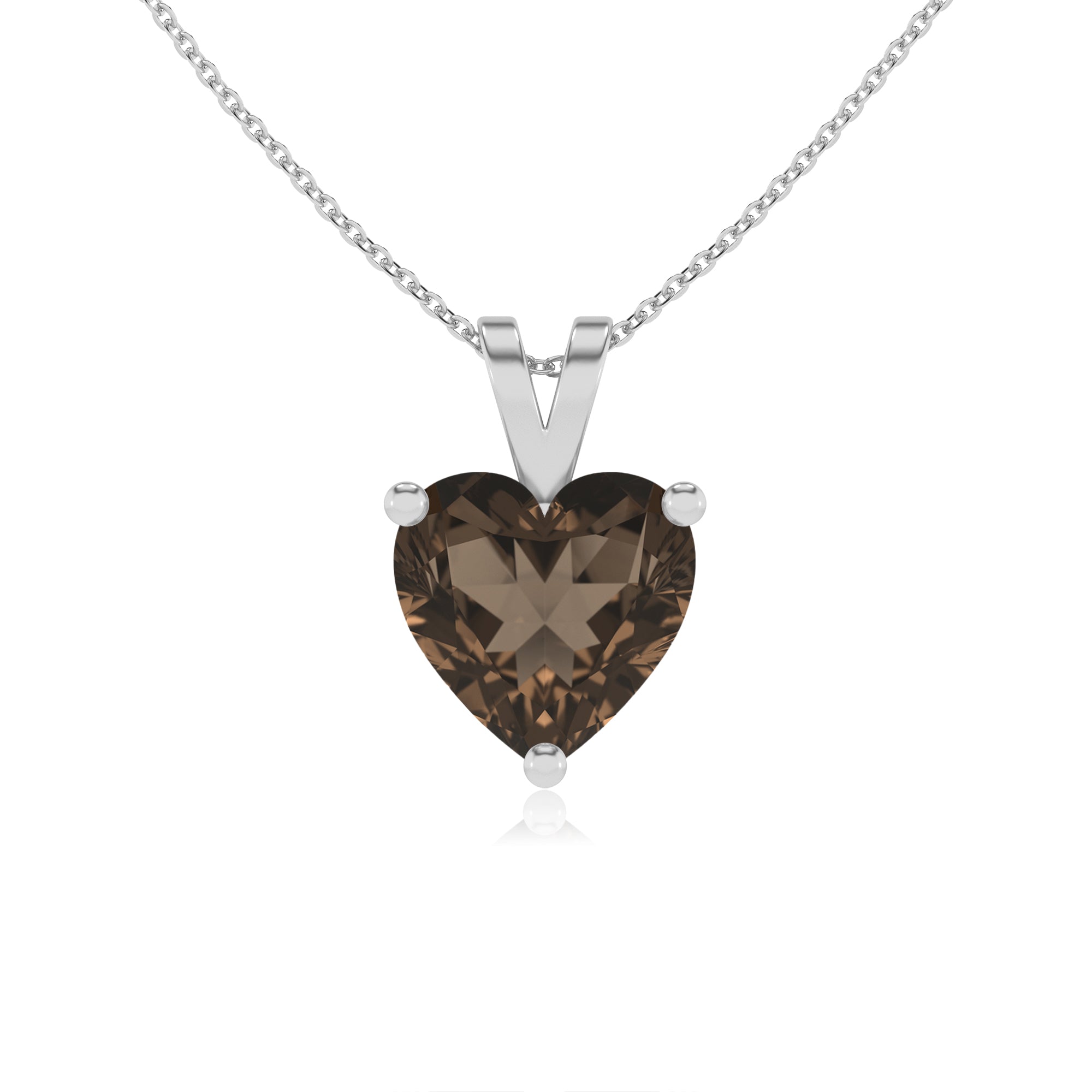 lab grown smoky quartz heart shape solitaire v-bale pendant necklace