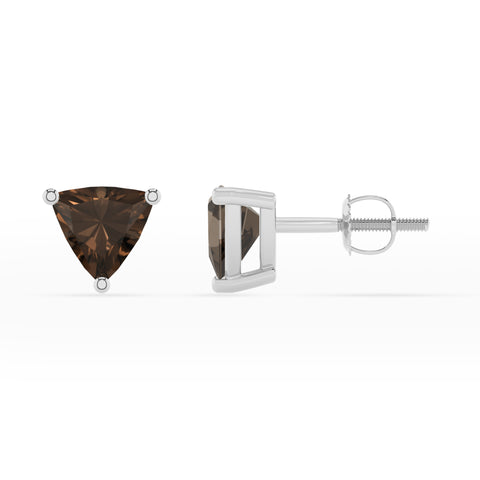 natural smoky quartz trillion stud earrings 