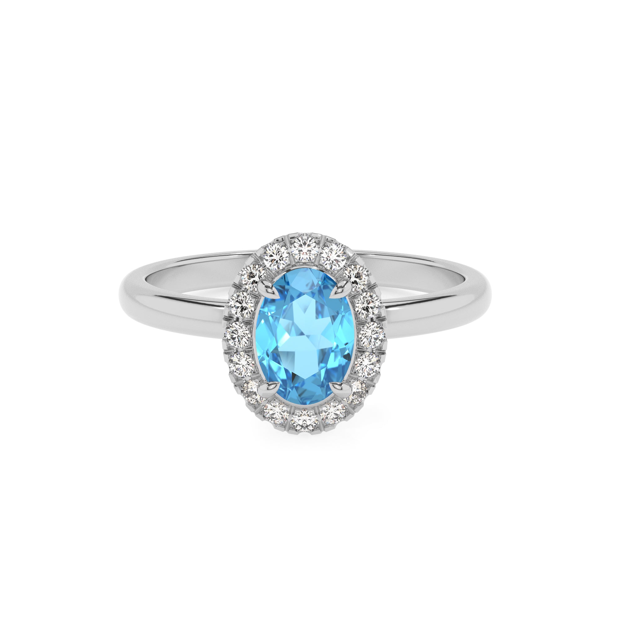 natural swiss blue topaz oval halo solitaire engagement ring