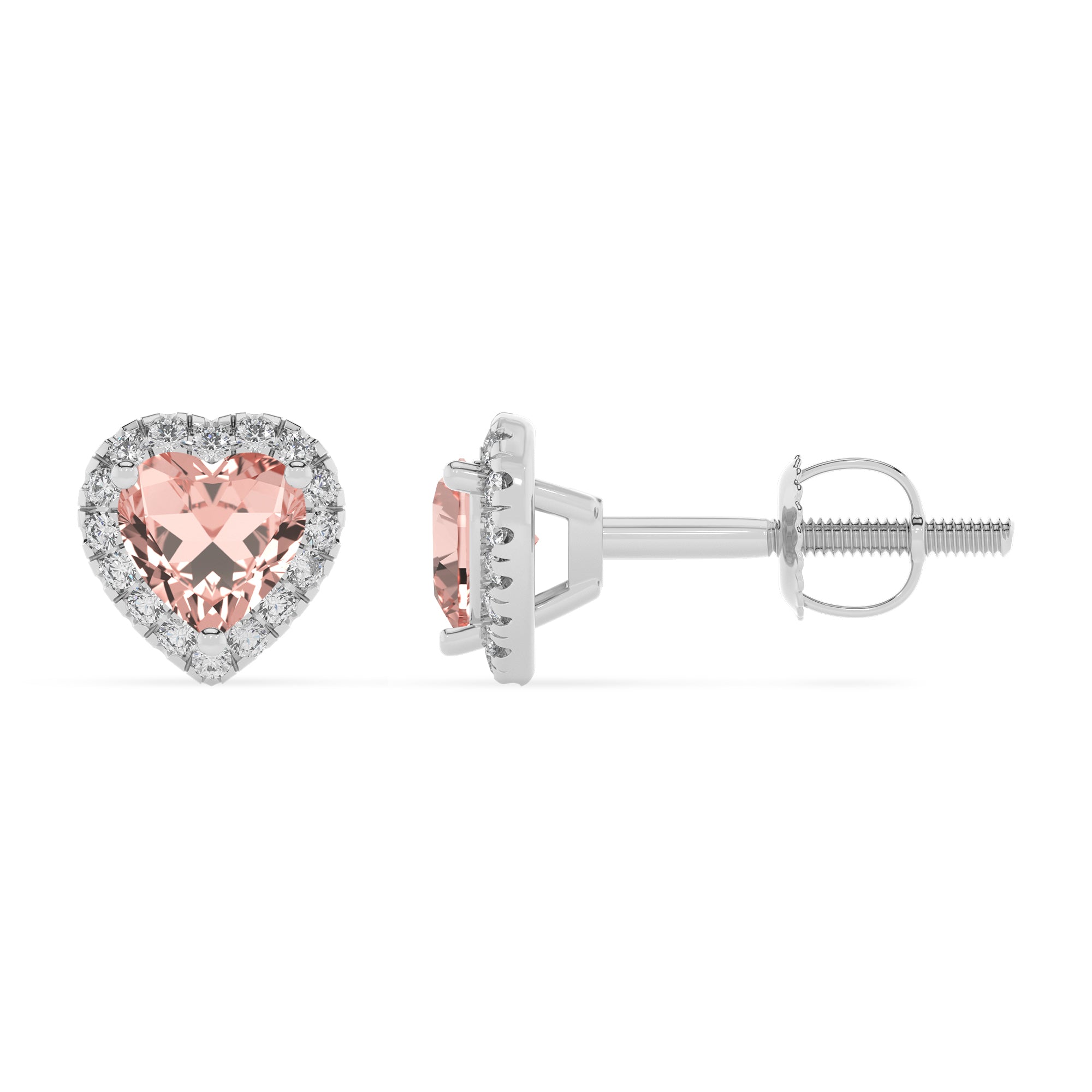 lab grown morganite heart stud earrings with moissanite 