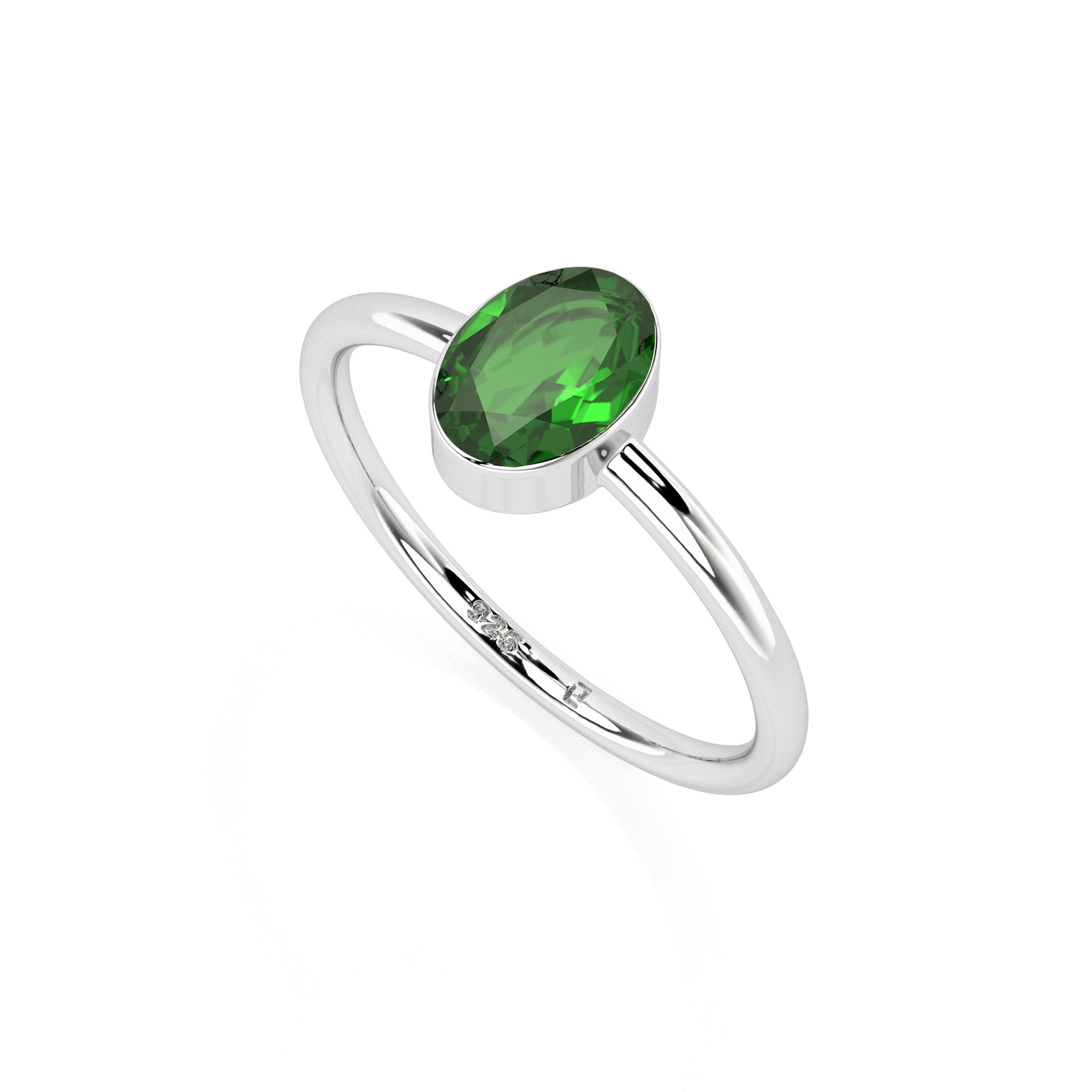 chrome diopside oval cut stackable bezel-set ring