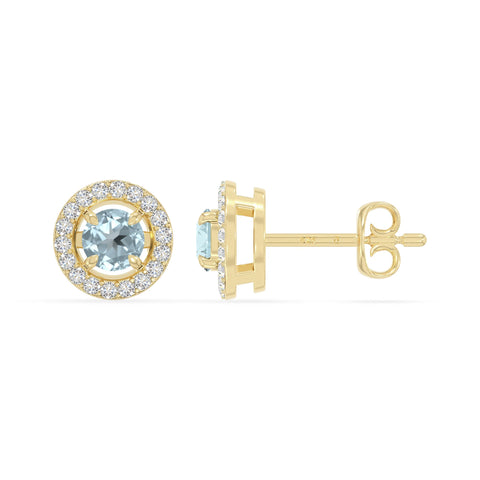 natural aquamarine halo stud earrings in yellow gold vermeil 