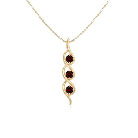 natural garnet 3 stone helix necklaces in yellow gold vermeil 