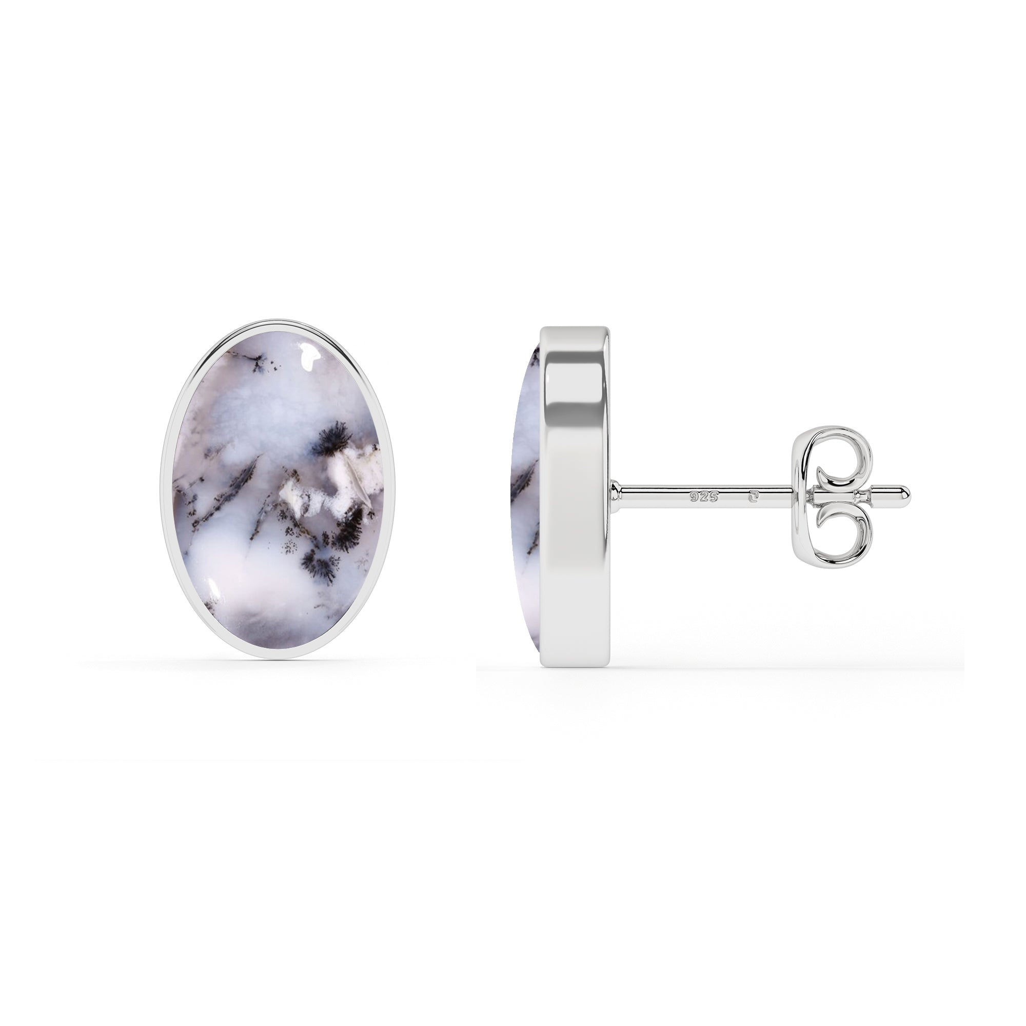 natural dendritic opal oval shape stud earrings