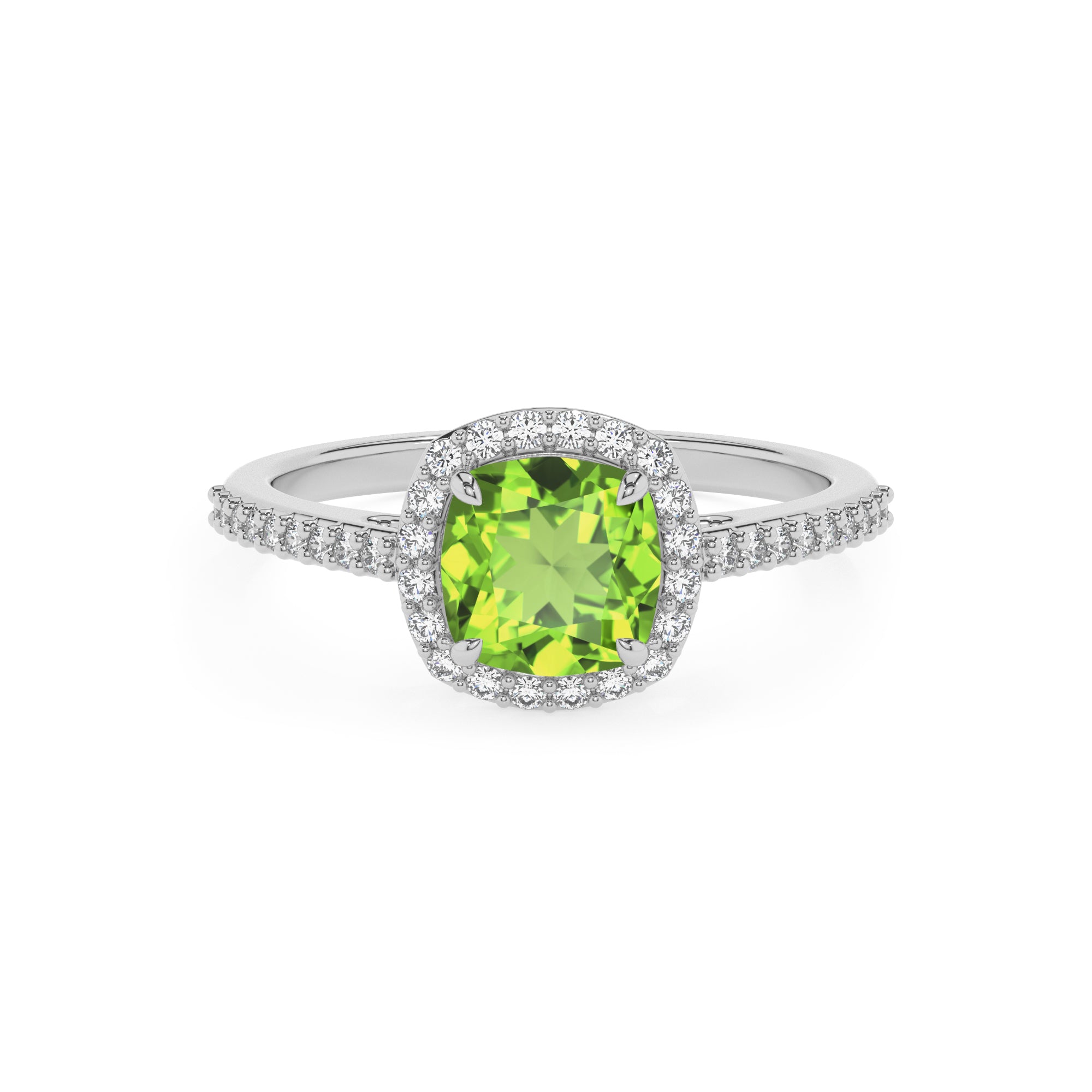 natural peridot cushion half eterity halo solitaire engagement ring