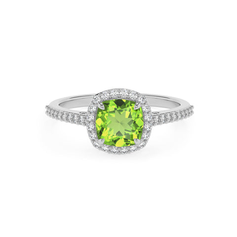 natural peridot cushion half eterity halo solitaire engagement ring