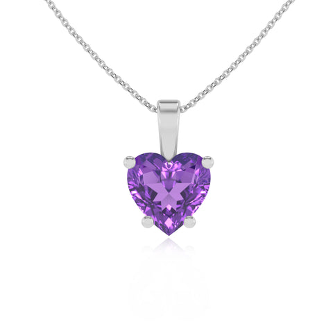 lab grown amethyst heart shape solitaire pendant necklace