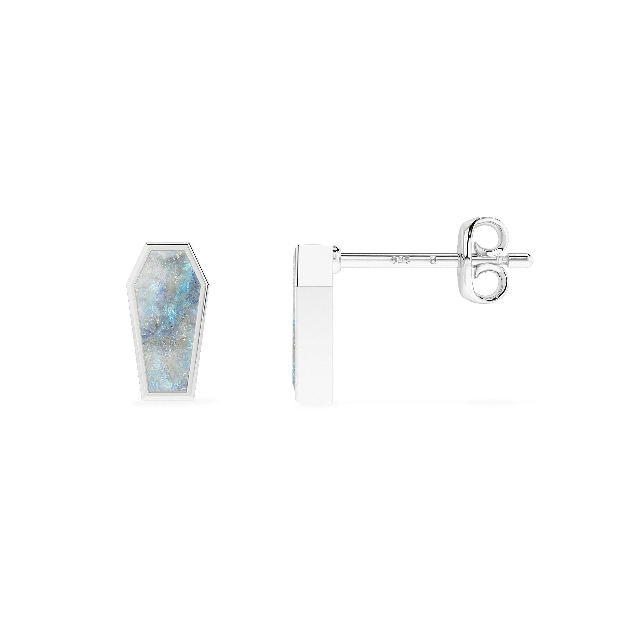 natural rainbow moonstone coffin shape stud earrings