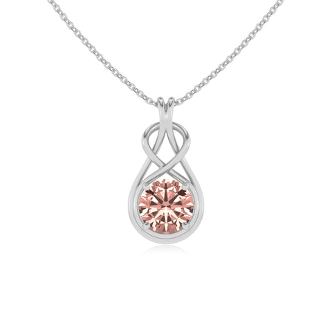 lab grown morganite round shape solitaire infinity knot pendant necklace