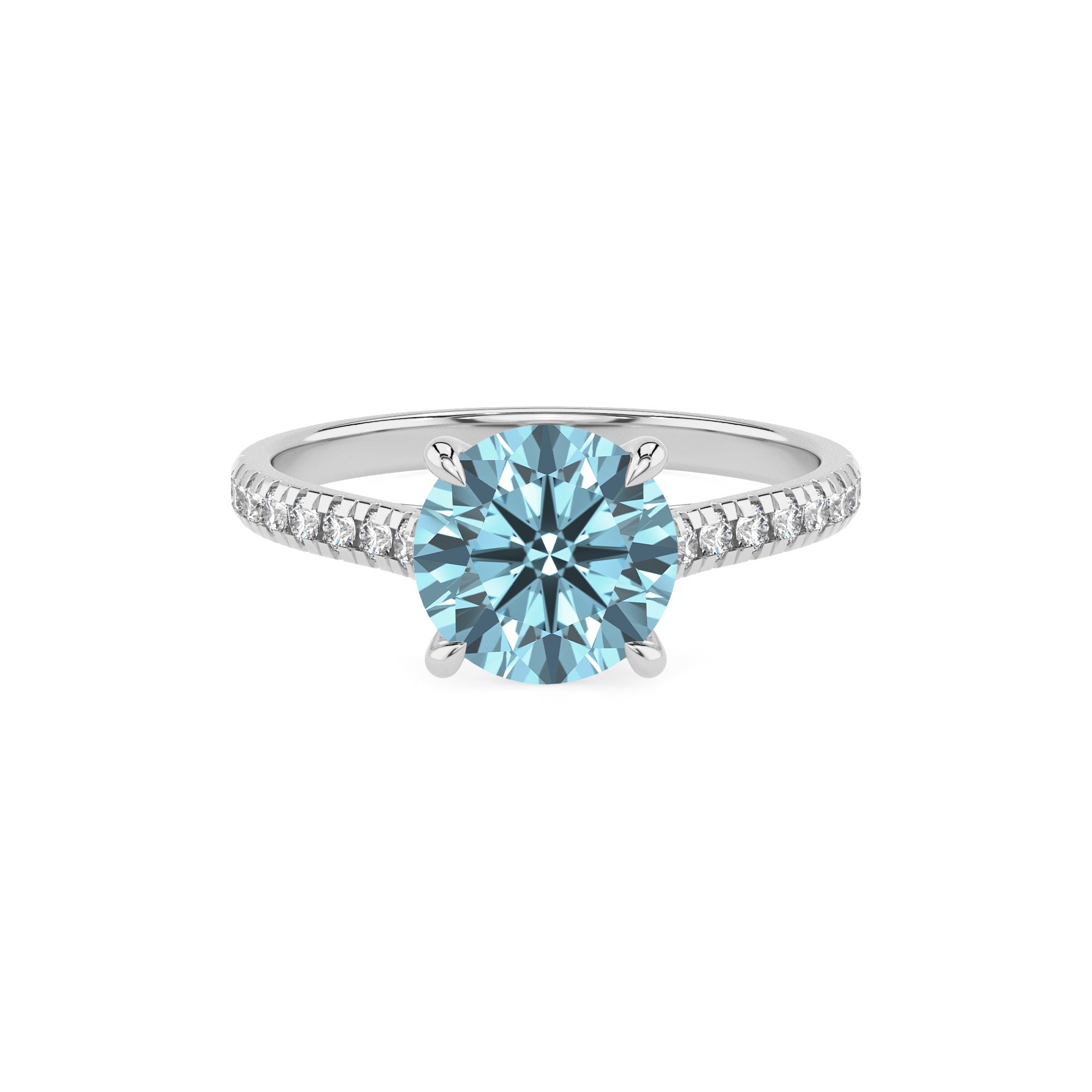 lab grown aquamarine round half eterity solitaire engagement ring