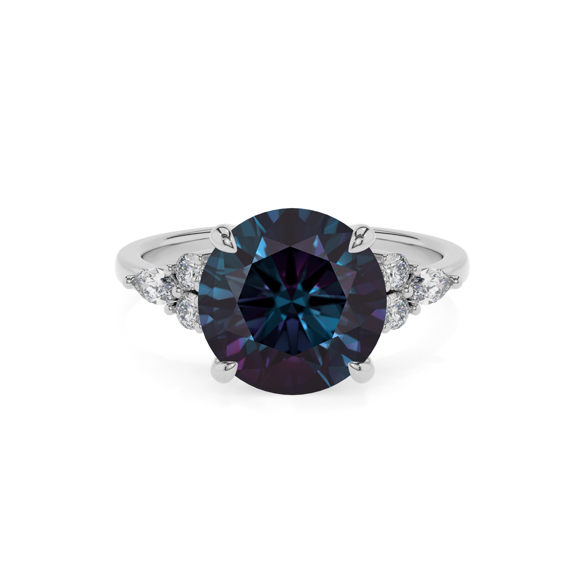 lab grown alexandrite round solitaire engagement ring