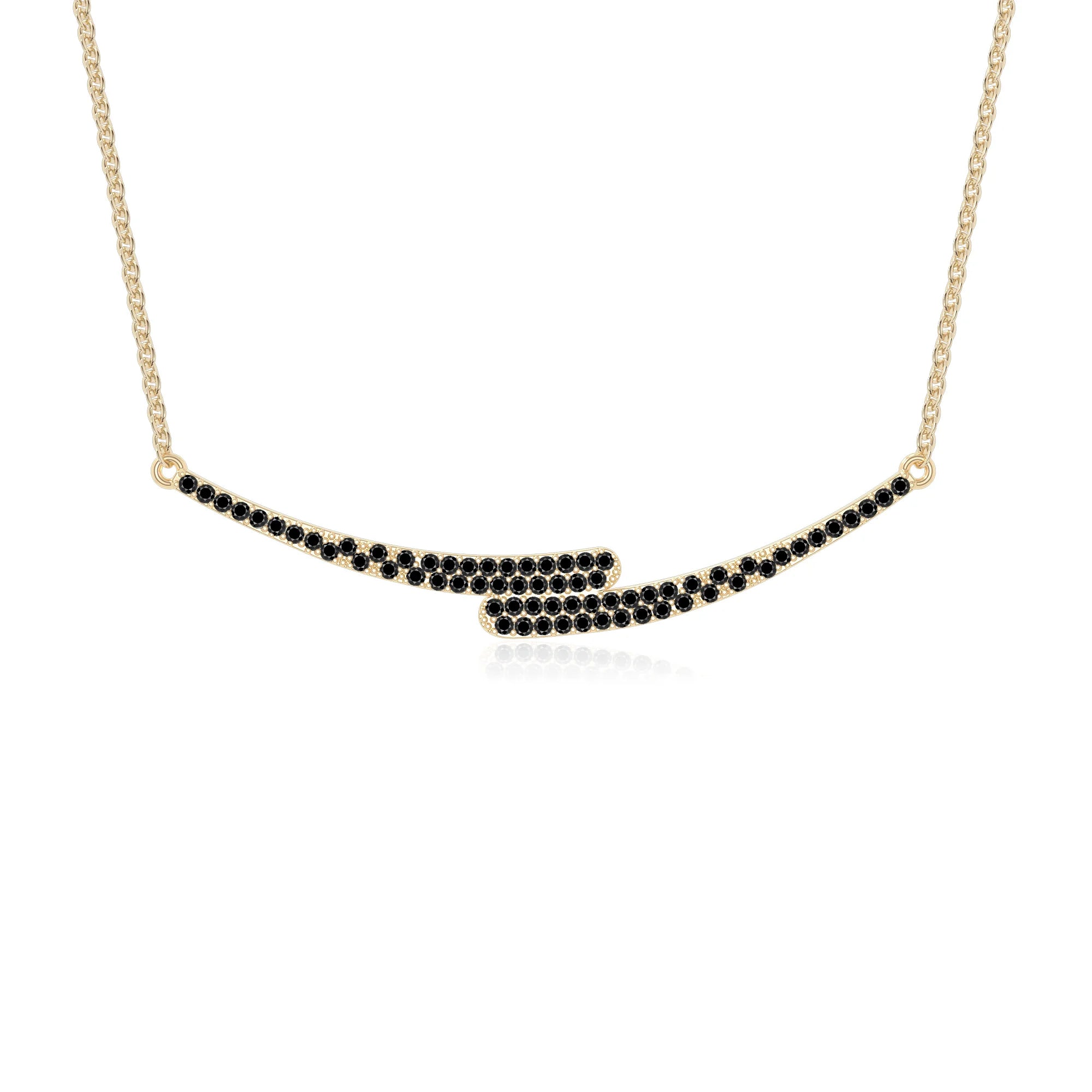 natural black-onyx bypass curved bar necklaces in yellow gold vermeil 