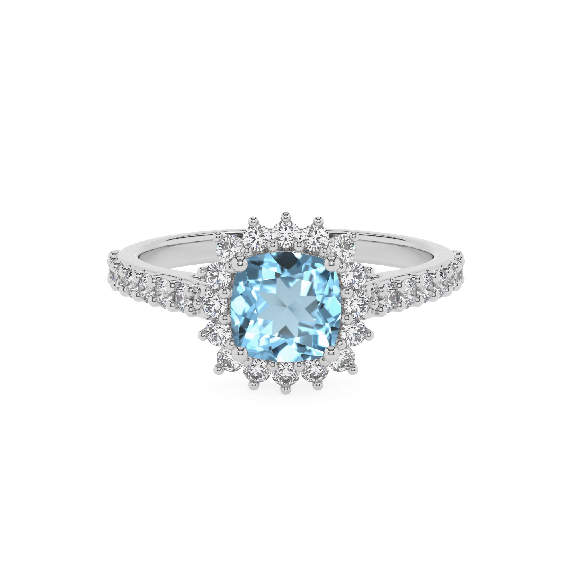 lab grown aquamarine cushion half eterity halo solitaire engagement ring