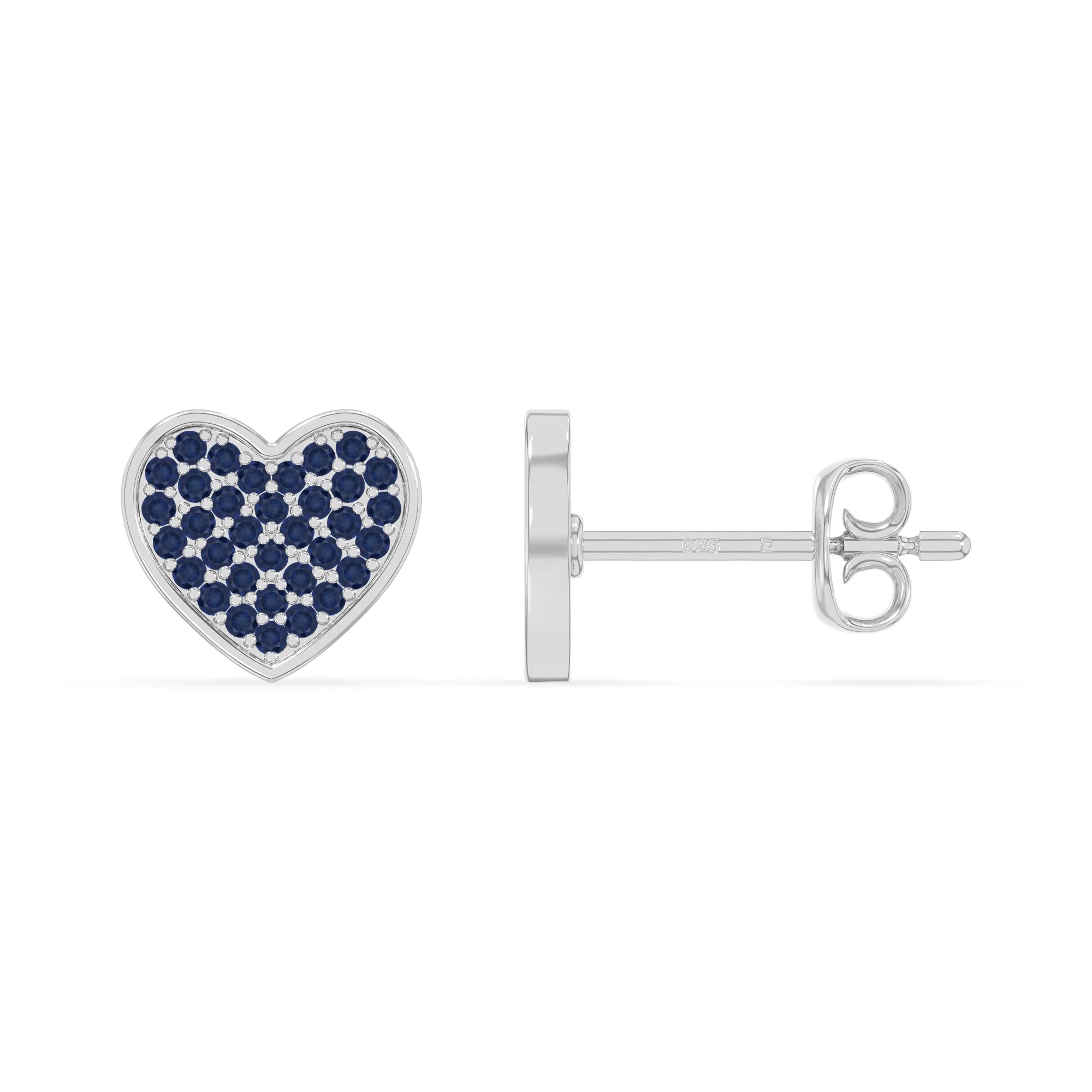 natural blue-sapphire heart stud earrings in sterling silver 