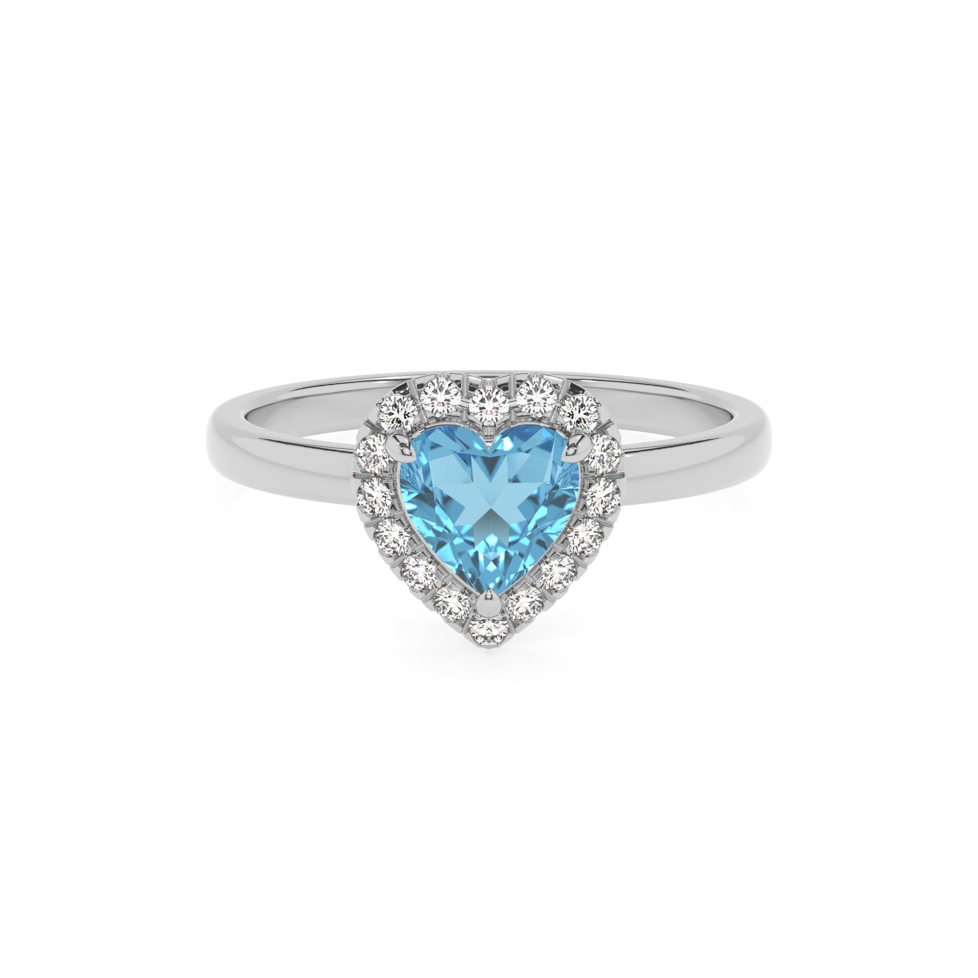 natural swiss blue topaz heart halo solitaire engagement ring