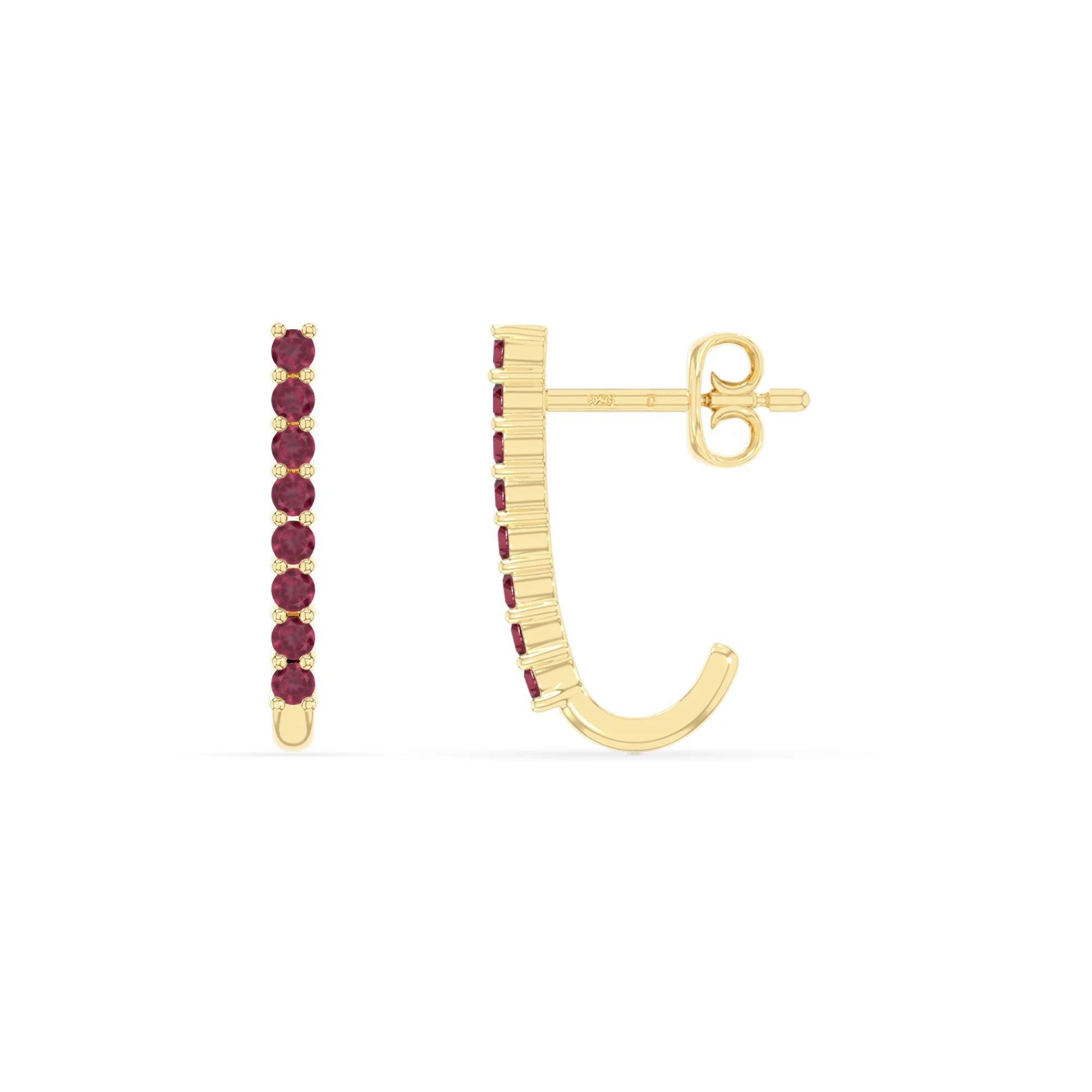 natural ruby hoop earrings in yellow gold vermeil 