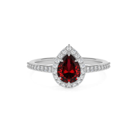 lab-grown ruby pear half eterity halo solitaire engagement ring